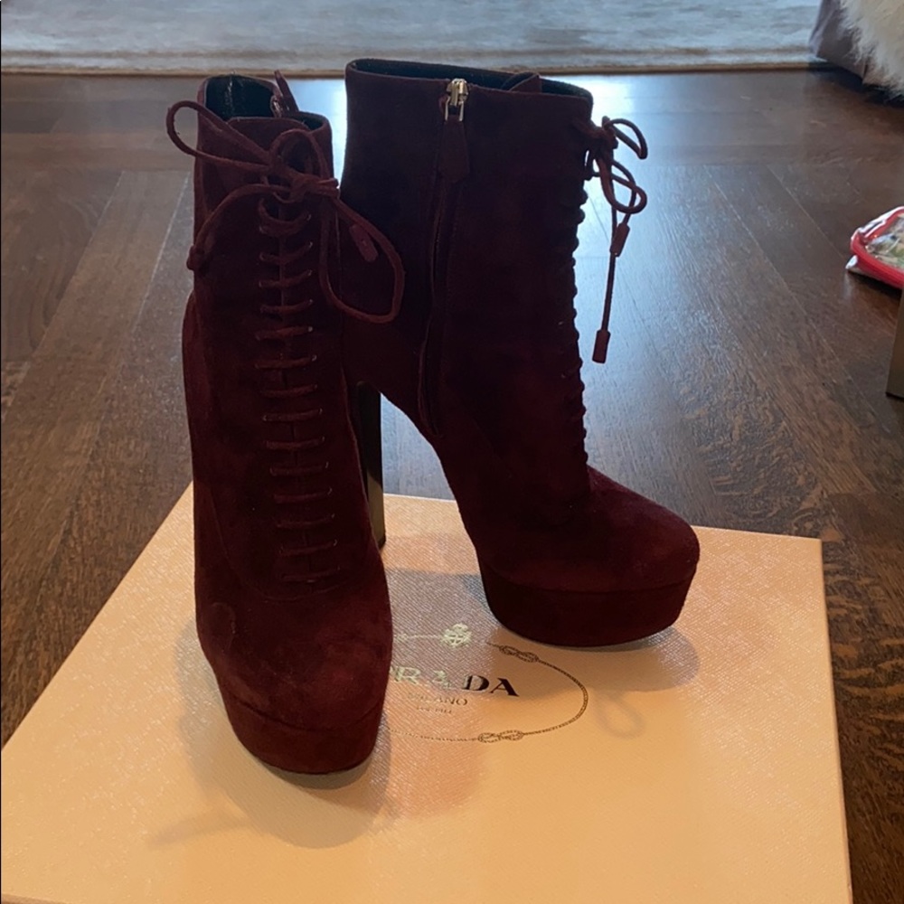 PRADA suede lace up booties